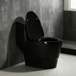WOODBRIDGEE One Piece Toilet With Soft Closing Seat, Chair Height, 1.28 GPF Dual, Water Sensed, 1000 Gram MaP Flushing Score Toilet, B0941, Black -Woodbridgebath Shop 5dcd12847e70c thumb 600x600