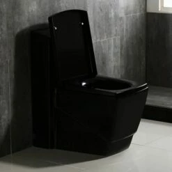 WOODBRIDGE Modern Square Design One Piece Dual Flush 1.28 GP Toilet, Chair Height With Soft Closing Seat, B0921, Black