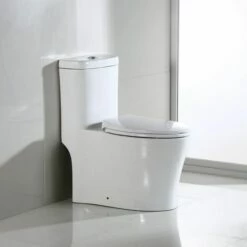 WOODBRIDGE B0933-2/T-0033L T-0033 Dual Flush Elongated One Piece Toilet With Soft Closing Seat, WHITE