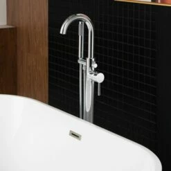 WOODBRIDGE F0002CHRD Contemporary Single Handle Floor Mount Freestanding Tub Filler Faucet With Hand Shower In Chrome Finish. -Woodbridgebath Shop 5dd25294cabab thumb 600x600