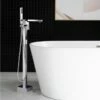 WOODBRIDGE F0004CH Contemporary Single Handle Floor Mount Freestanding Tub Filler Faucet With Hand Shower In Chrome Finish. -Woodbridgebath Shop 5dd254815297c thumb 600x600