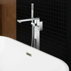 WOODBRIDGE F0004CH Contemporary Single Handle Floor Mount Freestanding Tub Filler Faucet With Hand Shower In Chrome Finish. -Woodbridgebath Shop 5dd25482afdf3 thumb 600x600
