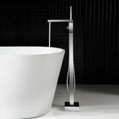 WOODBRIDGE F0004CH Contemporary Single Handle Floor Mount Freestanding Tub Filler Faucet With Hand Shower In Chrome Finish. -Woodbridgebath Shop 5dd254869f35d thumb 600x600