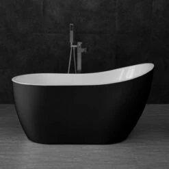 WOODBRIDGE B-1807 Acrylic Freestanding Contemporary Soaking Tub With Brushed Nickel Overflow And Drain BTA1807-B, 54" Bathtub Black -Woodbridgebath Shop 5dd3645930fca thumb 600x600