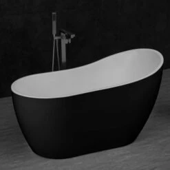 WOODBRIDGE B-1807 Acrylic Freestanding Contemporary Soaking Tub With Brushed Nickel Overflow And Drain BTA1807-B, 54" Bathtub Black -Woodbridgebath Shop 5dd3645a02fe7 thumb 600x600
