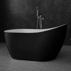 WOODBRIDGE B-1807 Acrylic Freestanding Contemporary Soaking Tub With Brushed Nickel Overflow And Drain BTA1807-B, 54" Bathtub Black -Woodbridgebath Shop 5dd3645a3ad56 thumb 600x600