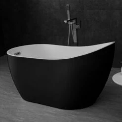 WOODBRIDGE B-1807 Acrylic Freestanding Contemporary Soaking Tub With Brushed Nickel Overflow And Drain BTA1807-B, 54" Bathtub Black -Woodbridgebath Shop 5dd3645b9e483 thumb 600x600