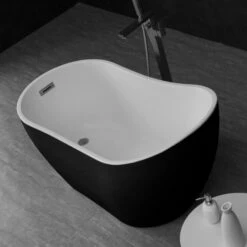 WOODBRIDGE B-1807 Acrylic Freestanding Contemporary Soaking Tub With Brushed Nickel Overflow And Drain BTA1807-B, 54" Bathtub Black -Woodbridgebath Shop 5dd3645bdf528 thumb 600x600