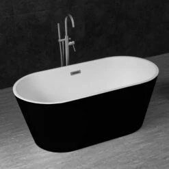 WOODBRIDGE B-1814 59" Acrylic Freestanding Bathtub Contemporary Soaking Tub With Brushed Nickel Overflow And Drain BTA1814-B,Black Tub -Woodbridgebath Shop 5dd369b3992ef thumb 600x600