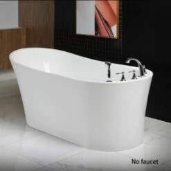 WOODBRIDGE 59" Acrylic Freestanding Bathtub Contemporary Soaking Tub With Brushed Nickel Overflow And Drain,White Tub,B0083-B/N-Drain&O -Woodbridgebath Shop 5dd3814e12736 thumb 600x600