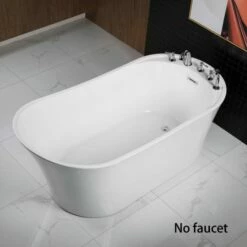 WOODBRIDGE 59" Acrylic Freestanding Bathtub Contemporary Soaking Tub With Brushed Nickel Overflow And Drain,White Tub,B0083-B/N-Drain&O -Woodbridgebath Shop 5dd3814fa00b5 thumb 600x600