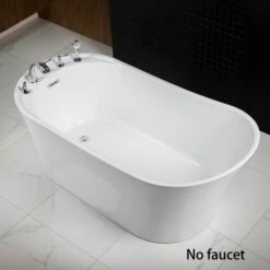 WOODBRIDGE 59" Acrylic Freestanding Bathtub Contemporary Soaking Tub With Brushed Nickel Overflow And Drain,White Tub,B0083-B/N-Drain&O -Woodbridgebath Shop 5dd3815162808 thumb 600x600
