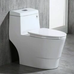 WOODBRIDGE T-0019, Dual Flush Elongated One Piece Toilet With Soft Closing Seat, Chair Height, Water Sense, High-Efficiency, T-0019 Rectangle Button