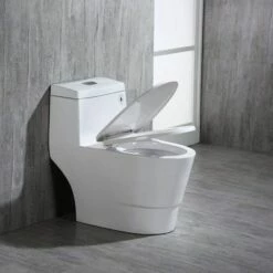 WOODBRIDGE T-0019, Dual Flush Elongated One Piece Toilet With Soft Closing Seat, Chair Height, Water Sense, High-Efficiency, T-0019 Rectangle Button -Woodbridgebath Shop 5ddf70e5c052c thumb 600x600
