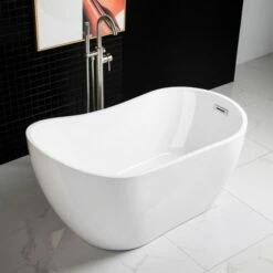 WOODBRIDGE 54" Acrylic Freestanding Bathtub Contemporary Soaking Tub With Chrome Overflow And Drain,White Tub,B0006-C-Drain&O -Woodbridgebath Shop 5e1c11c620f96 thumb 600x600