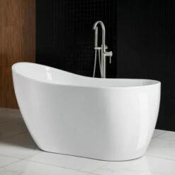 WOODBRIDGE 54" Acrylic Freestanding Bathtub Contemporary Soaking Tub With Chrome Overflow And Drain,White Tub,B0006-C-Drain&O -Woodbridgebath Shop 5e1c11c7673ee thumb 600x600