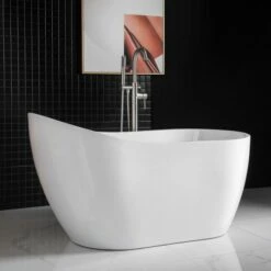 WOODBRIDGE 54" Acrylic Freestanding Bathtub Contemporary Soaking Tub With Chrome Overflow And Drain,White Tub,B0006-C-Drain&O -Woodbridgebath Shop 5e1c11c7a8bc8 thumb 600x600