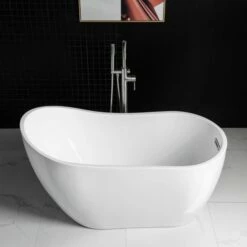 WOODBRIDGE 54" Acrylic Freestanding Bathtub Contemporary Soaking Tub With Chrome Overflow And Drain,White Tub,B0006-C-Drain&O -Woodbridgebath Shop 5e1c11d91547c thumb 600x600