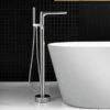 WOODBRIDGE F0013CH Contemporary Single Handle Floor Mount Freestanding Tub Filler Faucet With Hand Shower In Chrome Finish.