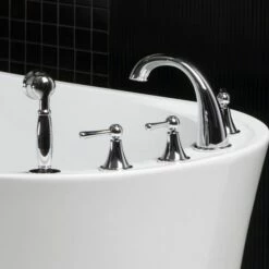 WOODBRIDGE Widespread Deck Mouted 5-Piece Roman Tub Filler With Hand Shower And Metal Lever Handle, Chrome Finish, F-0021 CH -Woodbridgebath Shop 5ebb665cd8fdf thumb 600x600