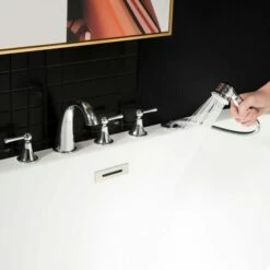 WOODBRIDGE Widespread Deck Mouted 5-Piece Roman Tub Filler With Hand Shower And Metal Lever Handle, Chrome Finish, F-0021 CH -Woodbridgebath Shop 5ebb665d51f10 thumb 600x600