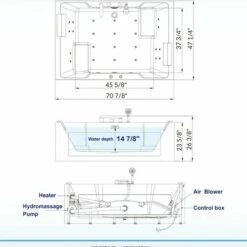 WOODBRIDGE 2 Person Freestanding Massage Hydrotherapy Bathtub Hot Tub Spa, With Inline Heater. BTS-0090, WHITE -Woodbridgebath Shop 5f3e122183639 thumb 600x600