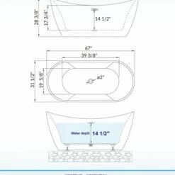 WOODBRIDGE 67" Acrylic Freestanding Bathtub Contemporary Soaking Tub With Brushed Nickel Overflow And Drain,White Tub,B0010-B/N-Drain&O -Woodbridgebath Shop 5f3e14d279338 thumb 600x600
