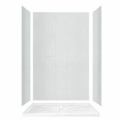 WOODBRIDGE SWP603296-3-SB-M Solid Surface 3-Panel Shower Wall Kit, 32-in L X 60-in W X 96-in H, Stacked Block In A Staggered Vertical Pattern. Matte Finish, White -Woodbridgebath Shop 5f58999dd5056 thumb 600x600