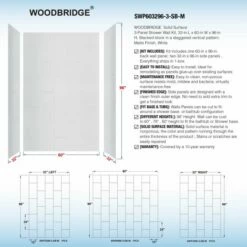 WOODBRIDGE SWP603296-3-SB-M Solid Surface 3-Panel Shower Wall Kit, 32-in L X 60-in W X 96-in H, Stacked Block In A Staggered Vertical Pattern. Matte Finish, White -Woodbridgebath Shop 5f58999f0608d thumb 600x600