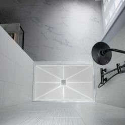 WOODBRIDGE SWP603696-3-SB-M Solid Surface 3-Panel Shower Wall Kit, 36-in L X 60-in W X 96-in H, Stacked Block In A Staggered Vertical Pattern. Matte Finish, White -Woodbridgebath Shop 5f5b12fa8c533 thumb 600x600