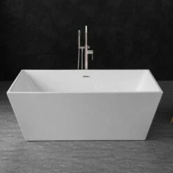 WOODBRIDGE 59" Acrylic Freestanding Bathtub Contemporary Soaking Tub With Brushed Nickel Overflow And Drain,White Tub,B1412 -B/N-Drain &O -Woodbridgebath Shop 5f60871075da3 thumb 600x600
