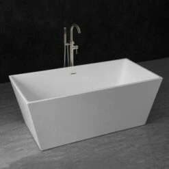 WOODBRIDGE 59" Acrylic Freestanding Bathtub Contemporary Soaking Tub With Brushed Nickel Overflow And Drain,White Tub,B1412 -B/N-Drain &O -Woodbridgebath Shop 5f60871d84620 thumb 600x600