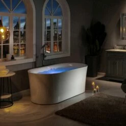 WOODBRIDGE 67" Contemporary Freestanding Acrylic Air Bubble Soaking Bathtub With Chrome Overflow And Drain B0101-C