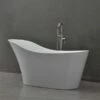 WOODBRIDGE 59" Acrylic Freestanding Bathtub Contemporary Soaking Tub With Brushed Nickel Overflow And Drain,White Tub,B0029-B/N-Drain&O
