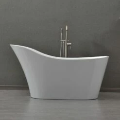 WOODBRIDGE 59" Acrylic Freestanding Bathtub Contemporary Soaking Tub With Brushed Nickel Overflow And Drain,White Tub,B0029-B/N-Drain&O -Woodbridgebath Shop 5f681e0584a23 thumb 600x600