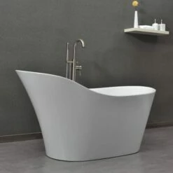 WOODBRIDGE 59" Acrylic Freestanding Bathtub Contemporary Soaking Tub With Brushed Nickel Overflow And Drain,White Tub,B0029-B/N-Drain&O -Woodbridgebath Shop 5f681e0645700 thumb 600x600