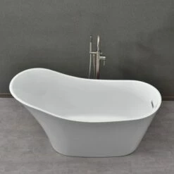 WOODBRIDGE 59" Acrylic Freestanding Bathtub Contemporary Soaking Tub With Brushed Nickel Overflow And Drain,White Tub,B0029-B/N-Drain&O -Woodbridgebath Shop 5f681e070ffdc thumb 600x600