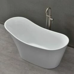 WOODBRIDGE 59" Acrylic Freestanding Bathtub Contemporary Soaking Tub With Brushed Nickel Overflow And Drain,White Tub,B0029-B/N-Drain&O -Woodbridgebath Shop 5f681e071b008 thumb 600x600