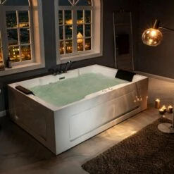 WOODBRIDGE 2 Person Freestanding Massage Hydrotherapy Bathtub Hot Tub Spa, With Inline Heater. BTS-0090, WHITE -Woodbridgebath Shop 5f683a9079330 thumb 600x600