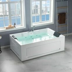WOODBRIDGE 2 Person Freestanding Massage Hydrotherapy Bathtub Hot Tub Spa, With Inline Heater. BTS-0090, WHITE -Woodbridgebath Shop 5f683a9278b37 thumb 600x600