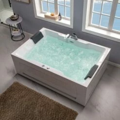 WOODBRIDGE 2 Person Freestanding Massage Hydrotherapy Bathtub Hot Tub Spa, With Inline Heater. BTS-0090, WHITE -Woodbridgebath Shop 5f683a92dc442 thumb 600x600