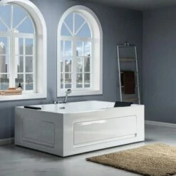 WOODBRIDGE 2 Person Freestanding Massage Hydrotherapy Bathtub Hot Tub Spa, With Inline Heater. BTS-0090, WHITE -Woodbridgebath Shop 5f683a94133c9 thumb 600x600