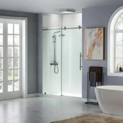WOODBRIDGE Frameless Shower Doors 56-60" Width X 76"Height With 3/8"(10mm) Clear Tempered Glass In Brushed Nickel Finish -Woodbridgebath Shop 5f6864850b22f thumb 600x600