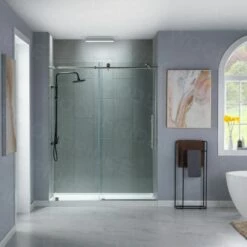 WOODBRIDGE Frameless Shower Doors 56-60" Width X 76"Height With 3/8"(10mm) Clear Tempered Glass In Brushed Nickel Finish -Woodbridgebath Shop 5f68648934866 thumb 600x600