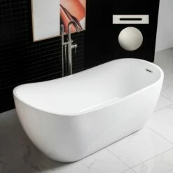 WOODBRIDGE 67" Acrylic Freestanding Bathtub Contemporary Soaking Tub With Brushed Nickel Overflow And Drain,White Tub,B0001-B/N-Drain&O -Woodbridgebath Shop 5f68689dceecb thumb 600x600