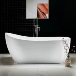 WOODBRIDGE 67" Acrylic Freestanding Bathtub Contemporary Soaking Tub With Brushed Nickel Overflow And Drain,White Tub,B0001-B/N-Drain&O -Woodbridgebath Shop 5f68689e3715c thumb 600x600