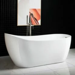 WOODBRIDGE 67" Acrylic Freestanding Bathtub Contemporary Soaking Tub With Brushed Nickel Overflow And Drain,White Tub,B0001-B/N-Drain&O -Woodbridgebath Shop 5f68689f10cd2 thumb 600x600