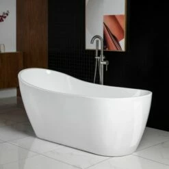 WOODBRIDGE 67" Acrylic Freestanding Bathtub Contemporary Soaking Tub With Brushed Nickel Overflow And Drain,White Tub,B0001-B/N-Drain&O -Woodbridgebath Shop 5f68689f80036 thumb 600x600