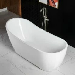 WOODBRIDGE 67" Acrylic Freestanding Bathtub Contemporary Soaking Tub With Brushed Nickel Overflow And Drain,White Tub,B0001-B/N-Drain&O -Woodbridgebath Shop 5f6868a00d821 thumb 600x600