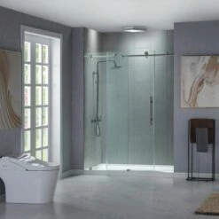 WOODBRIDGE Frameless Shower Doors 44-48" Width X 76"Height With 3/8"(10mm) Clear Tempered Glass In Brushed Nickel Finish -Woodbridgebath Shop 5f687fc3a6586 thumb 600x600